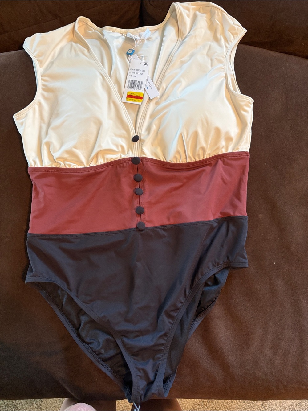 Bleu Rod Beattie Colorblock One-Piece Swimsuit in Cream, Rust & Black